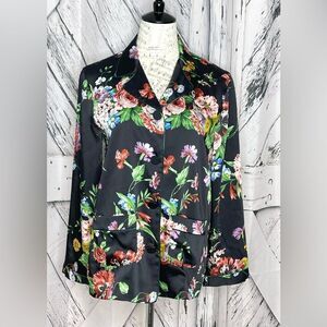 Zara Woman Black Floral Blouse Pajama Style Small